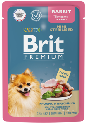 Brit Premium Кролик и Брусника для Стерилизованных Собак Мини-пород (в соусе, пауч)