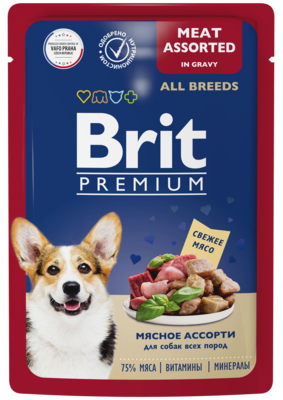 Brit Premium Мясное Ассорти для Собак Всех Пород (в соусе, пауч)