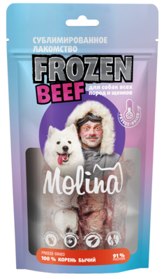 Molina Сублимированное Лакомство Frozen Beef для собак всех пород и щенков 100% Корень Бычий