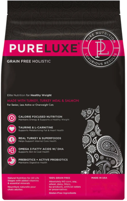 PureLuxe Elite Nutrition for Healthy Weight Made with Turkey, Turkey Meal & Salmon For Senior, Less Active or Overweight Cats