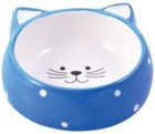 Mr.Kranch Миска керамическая для кошек Мордочка кошки голубая, в горошек
