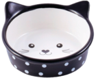 Mr.Kranch Миска керамическая для кошек Мордочка кошки черная в горошек