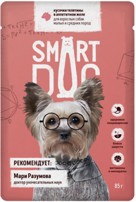 Smart Dog Кусочки Телятины в Аппетитном Желе для Взрослых Собак Малых и Средних Пород (пауч)
