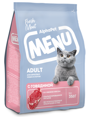 AlphaPet Menu Adult для Взрослых Кошек и Котов с Говядиной
