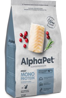 AlphaPet Adult Monoprotein из Белой Рыбы для Взрослых Кошек и Котов