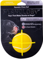 Playology жевательный мяч SQUEAKY CHEW BALL для собак, с пищалкой и с ароматом курицы, цвет желтый