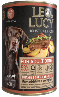 Leo& Lucy for Adult Dogs Veal & Apple for All Breeds (банка)
