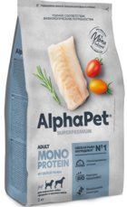 AlphaPet Adult Monoprotein из Белой Рыбы для Взрослых Собак Средних и Крупных Пород