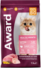 Award Healthy growth Kitten Turkey, Chicken, Fish Oil, Flax Seeds