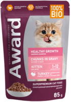 Award Healthy Growth Chunks in Gravy Kitten Turkey, Echinacea Extract, Egg (пауч)
