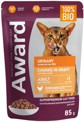 Award Urinary Chunks in Gravy Adult Chicken, Cranberry, Lingonberry, Calendula (пауч)