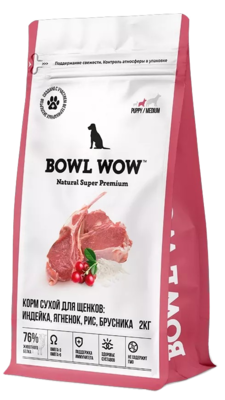 Bowl Wow Puppy Medium Корм Сухой для Щенков: Индейка, Ягненок, Рис, Брусника