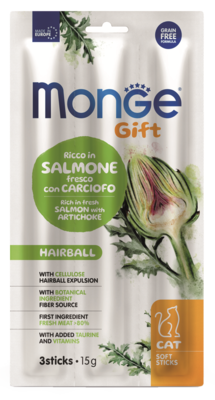 Monge Gift Rich in Fresh Salmon with Artichoke Hairball Cat Soft Sticks
