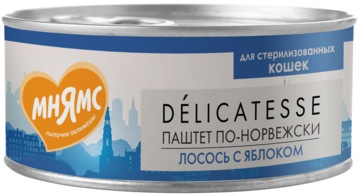 Мнямс Delicatesse Паштет по-Норвежски Лосось с Яблоком для Стерилизованных Кошек (банка)