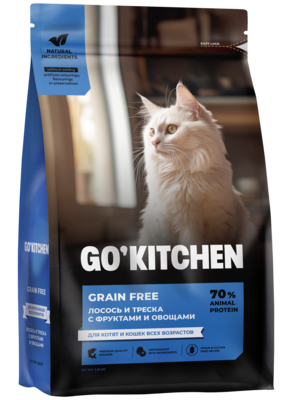 Go'Kitchen Grain Free Лосось и Треска с Фруктами и Овощами для Котят и Кошек Всех Возрастов