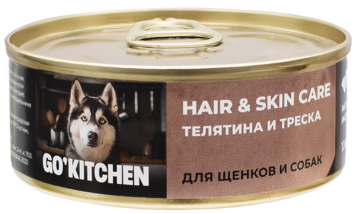 Go'Kitchen Hair & Skin Care Телятина и Треска для Щенков и Собак (банка)