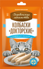 Деревенские Лакомства Колбаски Докторские с Нежным Лососем для Кошек